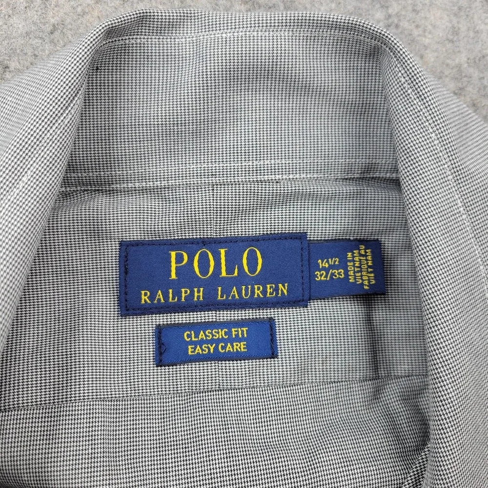 Polo Ralph Lauren Dress Shirt Mens 14.5 32/33 Gray Check Classic Fit Long Sleeve